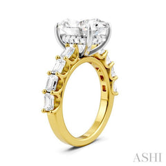 1 1/3 Ctw Oval Shape Emerald and Round Cut Diamond Semi-Mount Engagement Ring in 14K Yellow and White Gold
