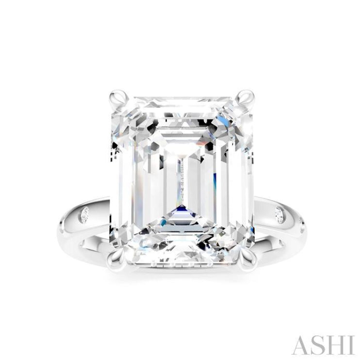1/5 Ctw Akari Emerald Shape Round Cut Diamond Semi-Mount Engagement Ring in 14K White Gold