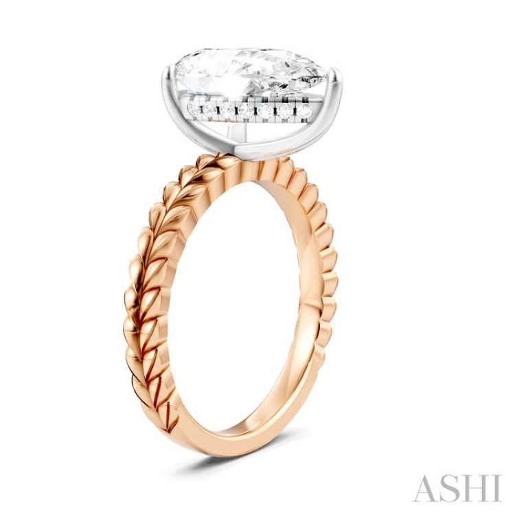 1/10 Ctw Pear Shape Round Cut Diamond Semi-Mount Engagement Ring in 14K Rose and White Gold