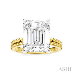 1/8 Ctw Emerald Shape Round Cut Diamond Semi-Mount Engagement Ring in 14K Yellow and White Gold