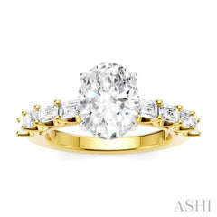 7/8 Ctw Oval Shape Emerald and Round Cut Diamond Semi-Mount Engagement Ring in 14K Yellow and White Gold