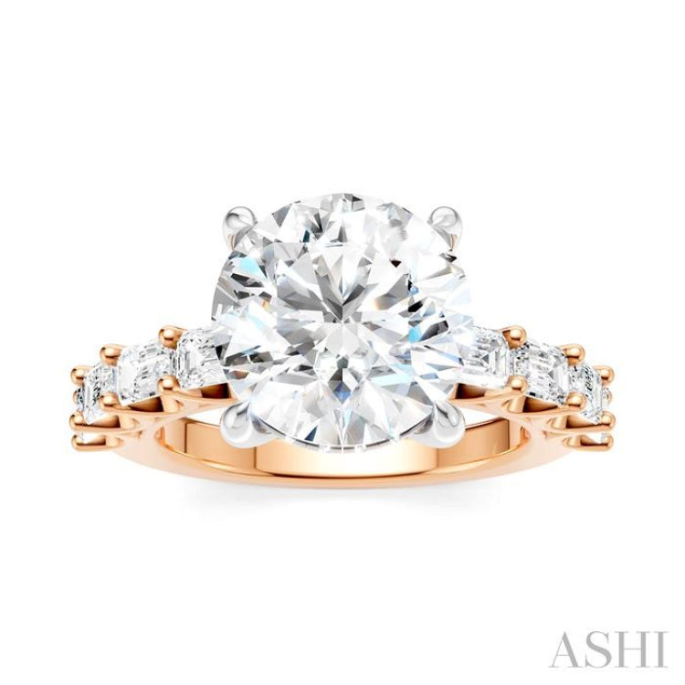 1 1/3 Ctw Round Shape Emerald and Round Cut Diamond Semi-Mount Engagement Ring in 14K Rose and White Gold