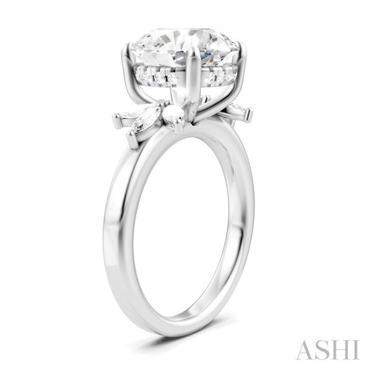 1/2 Ctw Akari Circular Shape Marquise and Round Cut Diamond Semi-Mount Engagement Ring in 14K White Gold