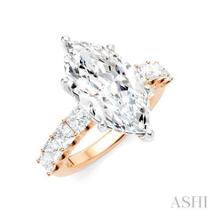 1 1/3 Ctw Marquise Shape Princess and Round Cut Diamond Semi-Mount Engagement Ring in 14K Rose and White Gold