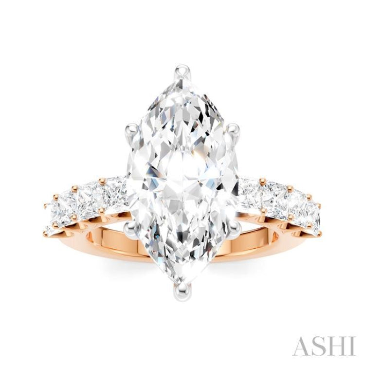 1 1/3 Ctw Marquise Shape Princess and Round Cut Diamond Semi-Mount Engagement Ring in 14K Rose and White Gold