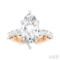 1 1/3 Ctw Marquise Shape Princess and Round Cut Diamond Semi-Mount Engagement Ring in 14K Rose and White Gold