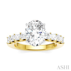 7/8 Ctw Oval Shape Princess and Round Cut Diamond Semi-Mount Engagement Ring in 14K Yellow and White Gold