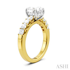 7/8 Ctw Oval Shape Princess and Round Cut Diamond Semi-Mount Engagement Ring in 14K Yellow and White Gold