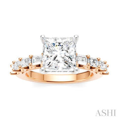 7/8 Ctw Princess Shape Emerald and Round Cut Diamond Semi-Mount Engagement Ring in 14K Rose and White Gold