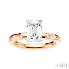 1/6 Ctw Akari Emerald Shape Round Cut Diamond Semi-Mount Engagement Ring in 14K Rose and White Gold