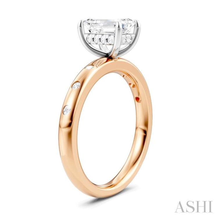1/6 Ctw Akari Emerald Shape Round Cut Diamond Semi-Mount Engagement Ring in 14K Rose and White Gold