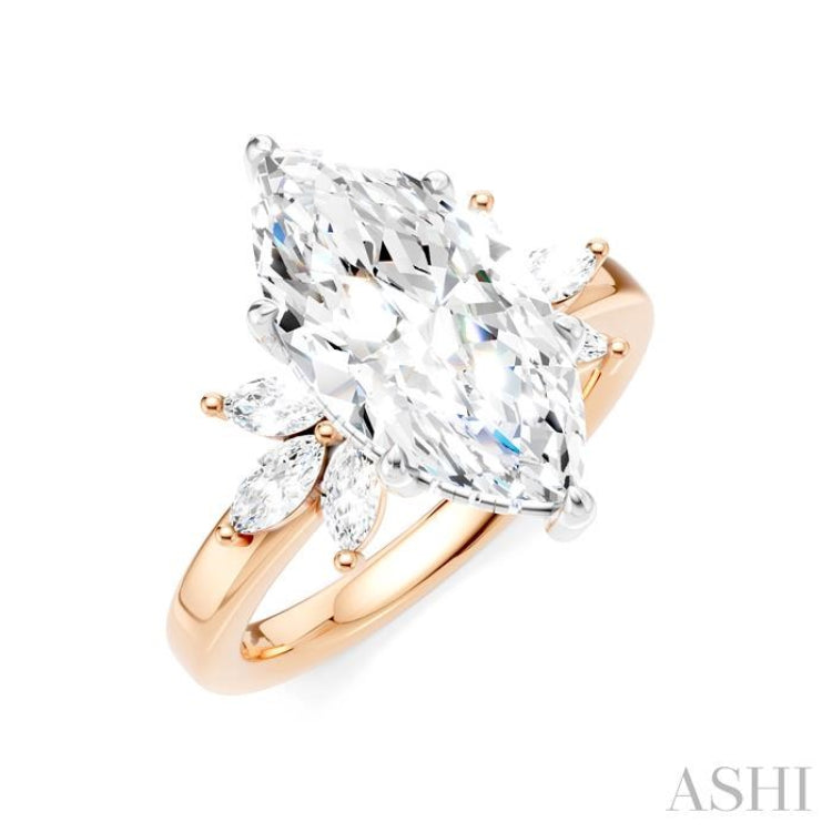 1/2 Ctw Akari Marquise and Round Cut Diamond Semi-Mount Engagement Ring in 14K Rose and White Gold