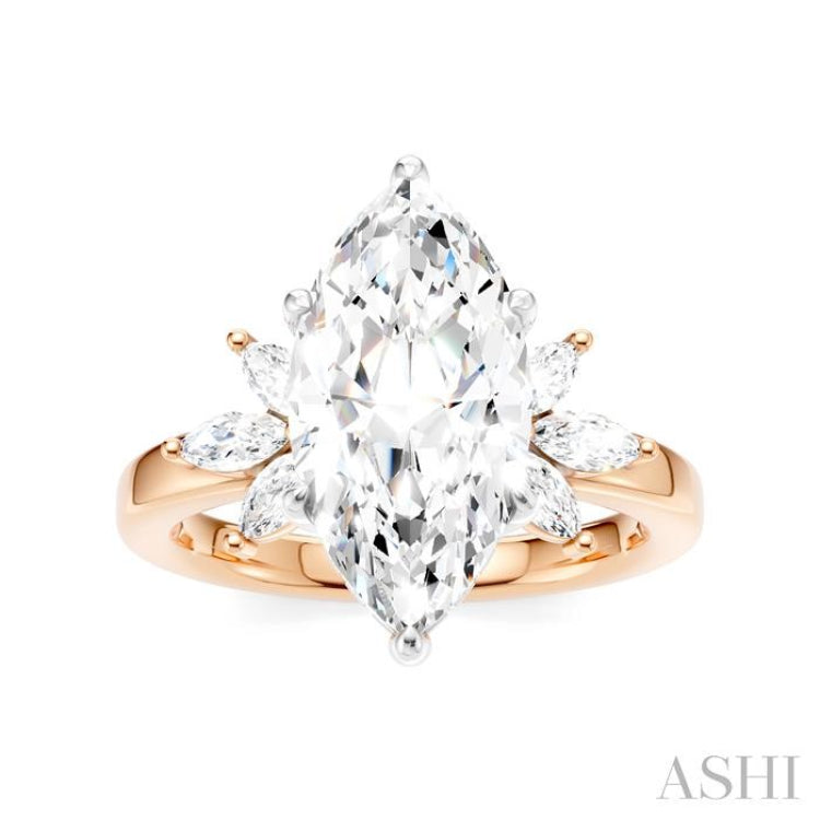 1/2 Ctw Akari Marquise and Round Cut Diamond Semi-Mount Engagement Ring in 14K Rose and White Gold