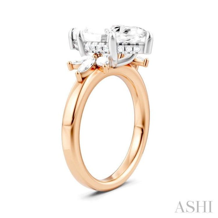 1/2 Ctw Akari Marquise and Round Cut Diamond Semi-Mount Engagement Ring in 14K Rose and White Gold