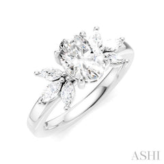 1/2 Ctw Akari Oval Shape Marquise and Round Cut Diamond Semi-Mount Engagement Ring in 14K White Gold