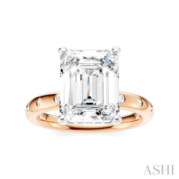 1/5 Ctw Akari Emerald Shape Round Cut Diamond Semi-Mount Engagement Ring in 14K Rose and White Gold