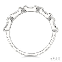 3/4 Ctw Elongated Cushion Mount Link Fusion Baguette and Round Cut Diamond Fashion Band in 14K White Gold