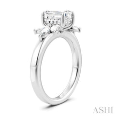 1/2 Ctw Emerald Shape Marquise and Round Cut Diamond Semi-Mount Engagement Ring in 14K White Gold
