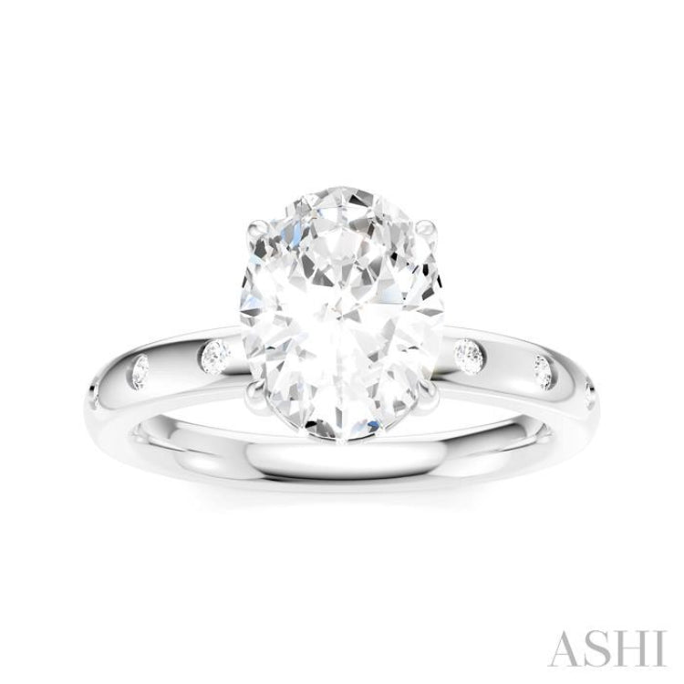 1/6 Ctw Akari Oval Shape Round Cut Diamond Semi-Mount Engagement Ring in 14K White Gold