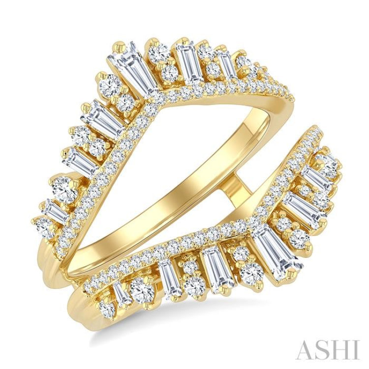 1 Ctw Tiara-Shaped Graduated Baguette and Round Cut Diamond Insert Ring in 14K Yellow Gold