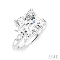 5/8 Ctw Akari Princess Shape Marquise and Round Cut Diamond Semi-Mount Engagement Ring in 14K White Gold