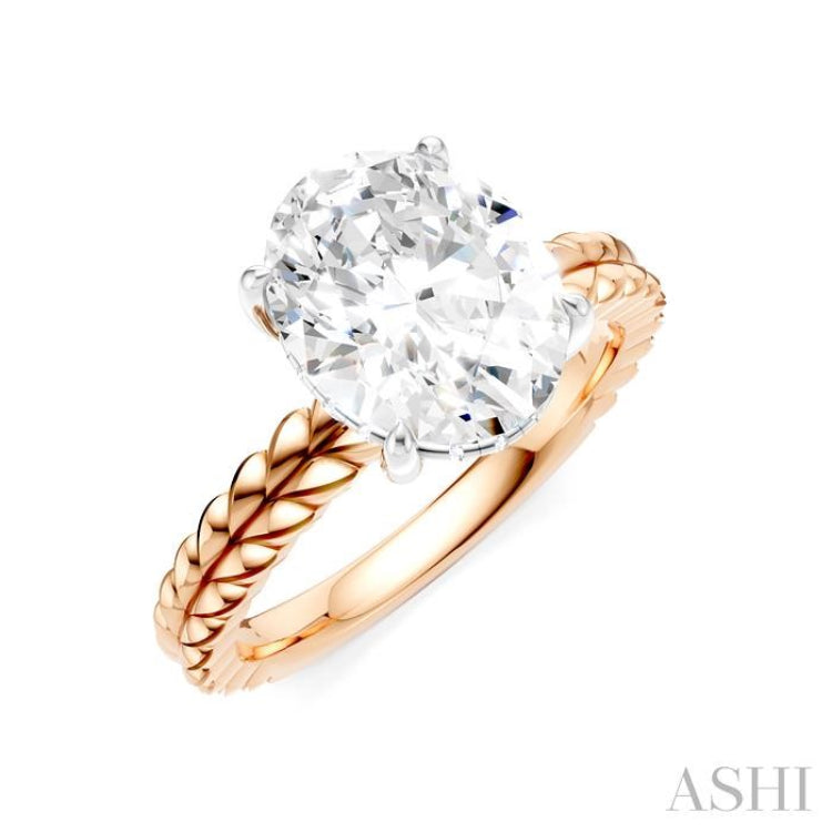 1/10 Ctw Oval Shape Round Cut Diamond Semi-Mount Engagement Ring in 14K Rose and White Gold
