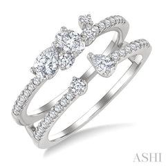 3/4 Ctw Twin Band Mixed Diamond Cut Fashion Ring in 14K White Gold