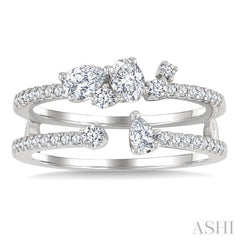 3/4 Ctw Twin Band Mixed Diamond Cut Fashion Ring in 14K White Gold