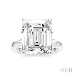 5/8 Ctw Emerald Shape Marquise and Round Cut Diamond Semi-Mount Engagement Ring in 14K White Gold