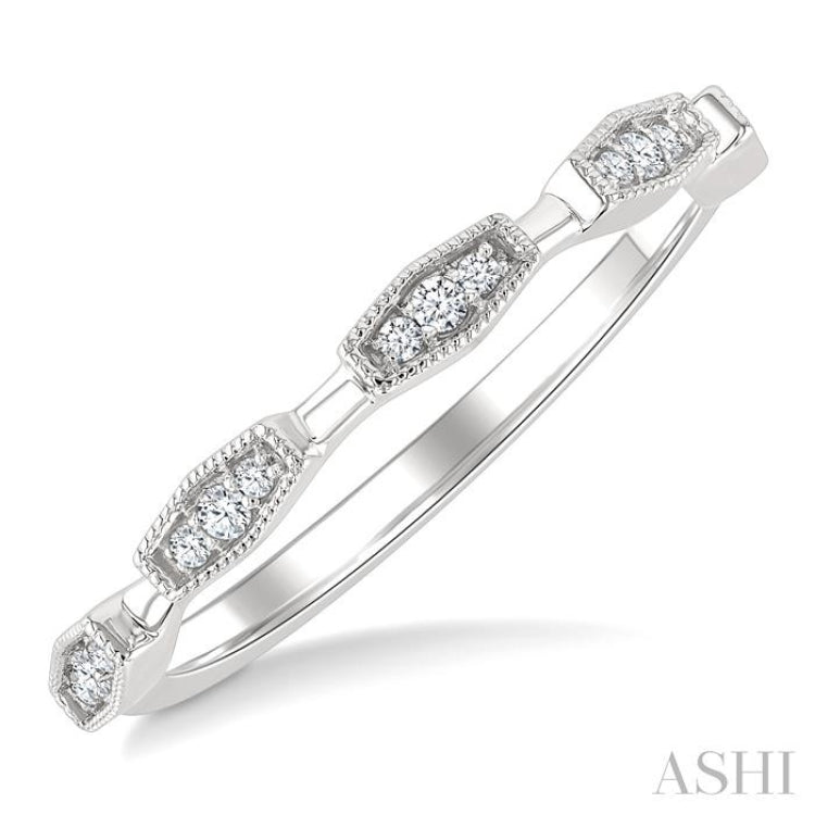 1/10 Ctw Elongated Hexagon Mount Link Round Cut Diamond Stackable Fashion Band in 10K White Gold