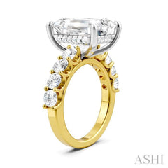 1 1/3 Ctw Emerald Shape Round Cut Diamond Semi-Mount Engagement Ring in 14K Yellow and White Gold