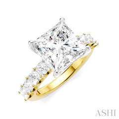 1 1/3 Ctw Princess Shape Princess and Round Cut Diamond Semi-Mount Engagement Ring in 14K Yellow and White Gold