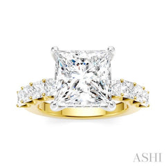 1 1/3 Ctw Princess Shape Princess and Round Cut Diamond Semi-Mount Engagement Ring in 14K Yellow and White Gold