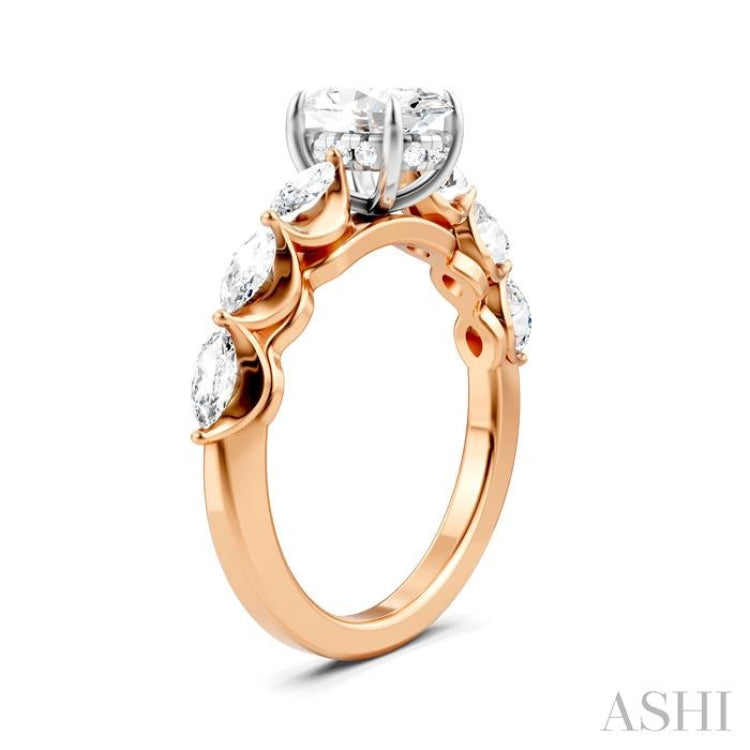 5/8 Ctw Oval Shape Marquise and Round Cut Diamond Semi-Mount Engagement Ring in 14K Rose and White Gold