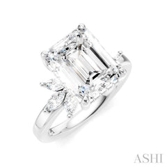 5/8 Ctw Emerald Shape Marquise and Round Cut Diamond Semi-Mount Engagement Ring in 14K White Gold