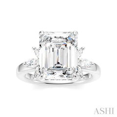5/8 Ctw Emerald Shape Marquise and Round Cut Diamond Semi-Mount Engagement Ring in 14K White Gold