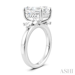 5/8 Ctw Emerald Shape Marquise and Round Cut Diamond Semi-Mount Engagement Ring in 14K White Gold