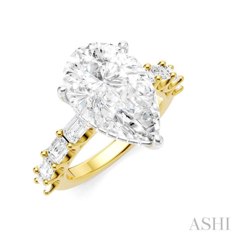 1 1/3 Ctw Pear Shape Emerald and Round Cut Diamond Semi-Mount Engagement Ring in 14K Yellow and White Gold