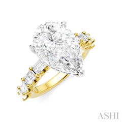 1 1/3 Ctw Pear Shape Emerald and Round Cut Diamond Semi-Mount Engagement Ring in 14K Yellow and White Gold