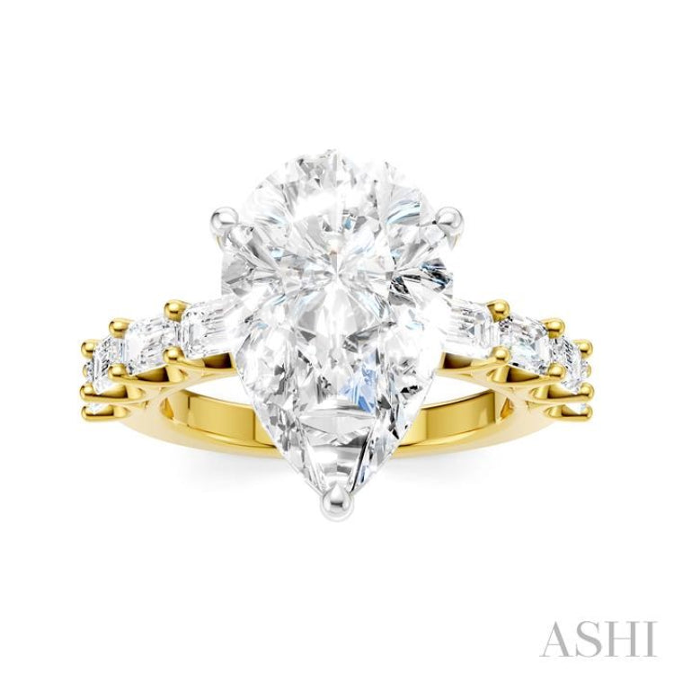 1 1/3 Ctw Pear Shape Emerald and Round Cut Diamond Semi-Mount Engagement Ring in 14K Yellow and White Gold