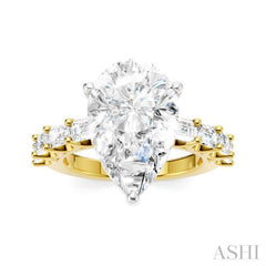 1 1/3 Ctw Pear Shape Emerald and Round Cut Diamond Semi-Mount Engagement Ring in 14K Yellow and White Gold