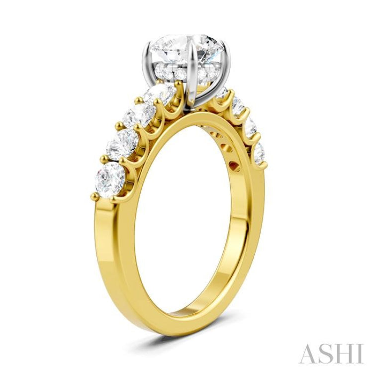 7/8 Ctw Round Shape Round Cut Diamond Semi-Mount Engagement Ring in 14K Yellow and White Gold