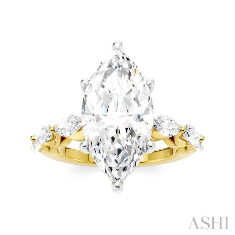 1 Ctw Marquise Shape Marquise and Round Cut Diamond Semi-Mount Engagement Ring in 14K Yellow and White Gold
