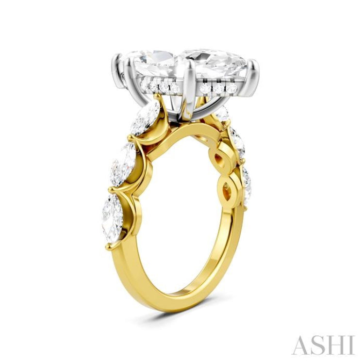 1 Ctw Marquise Shape Marquise and Round Cut Diamond Semi-Mount Engagement Ring in 14K Yellow and White Gold