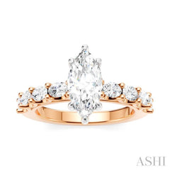 7/8 Ctw Marquise Shape Oval and Round Cut Diamond Semi-Mount Engagement Ring in 14K Rose and White Gold