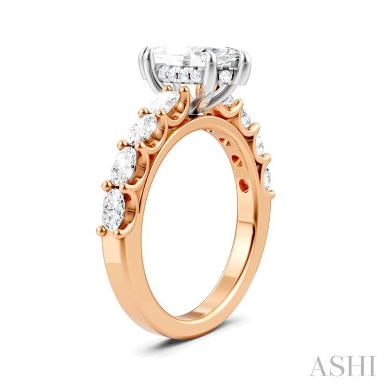 7/8 Ctw Marquise Shape Oval and Round Cut Diamond Semi-Mount Engagement Ring in 14K Rose and White Gold
