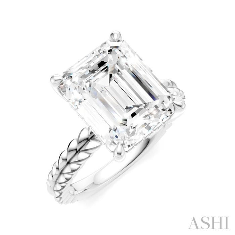 1/8 Ctw Emerald Shape Round Cut Diamond Semi-Mount Engagement Ring in 14K White Gold