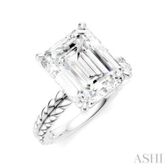 1/8 Ctw Emerald Shape Round Cut Diamond Semi-Mount Engagement Ring in 14K White Gold