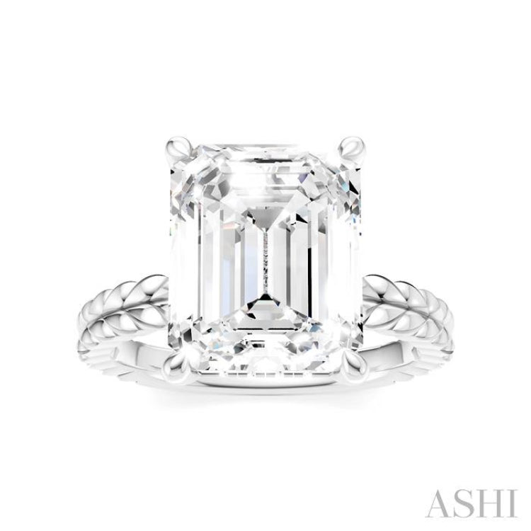 1/8 Ctw Emerald Shape Round Cut Diamond Semi-Mount Engagement Ring in 14K White Gold