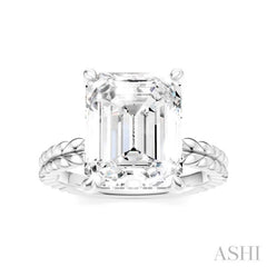 1/8 Ctw Emerald Shape Round Cut Diamond Semi-Mount Engagement Ring in 14K White Gold